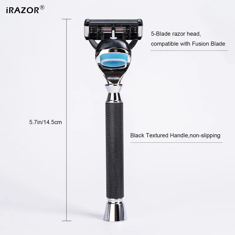 Manual Safety Razor for Men - 5-Blade Fusion Compatible Shaver Black Handle