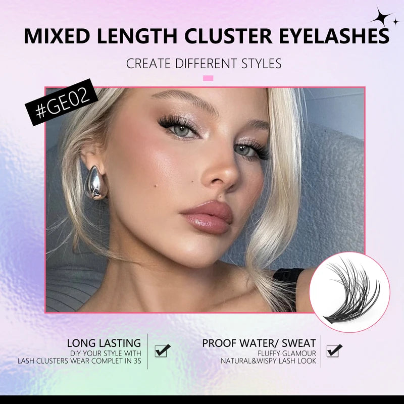 DIY Cat Eye Lash Clusters Kit with Adhesive & Sealant for Natural & Voluminous Look