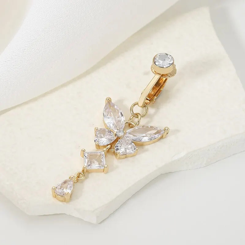 Clip On Belly Button Ring Butterfly Shape Copper Zircon Navel Body Jewelry