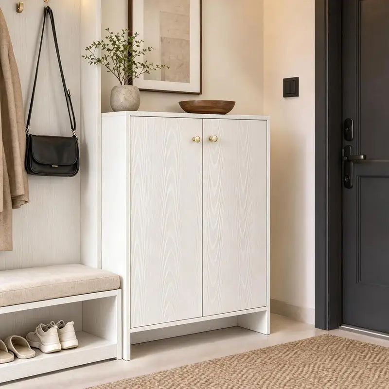 Slim 5-Tier Entryway Shoe Cabinet with Double Doors - Space Saving Storage