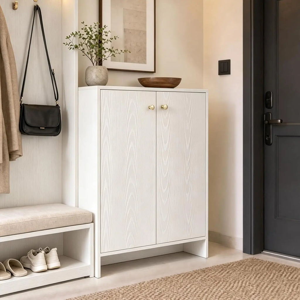 Slim 5-Tier Entryway Shoe Cabinet with Double Doors - Space Saving Storage