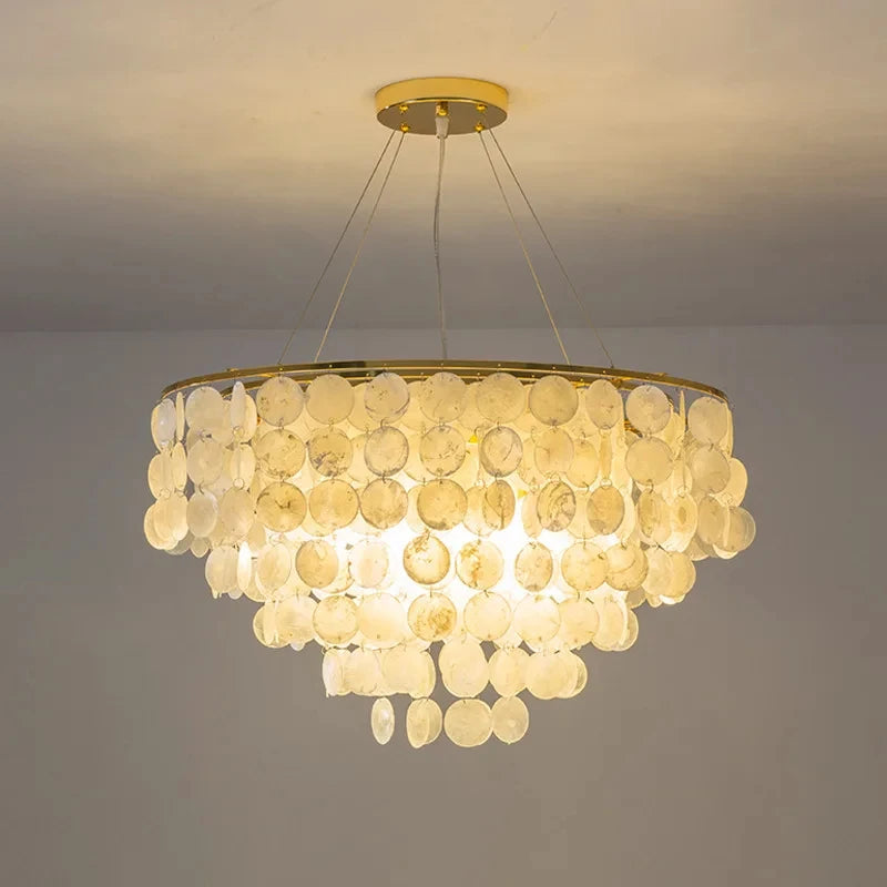 Minimalist Shell Wind Chime Chandelier with Changeable LED Lighting – Romantic Living Room Decor