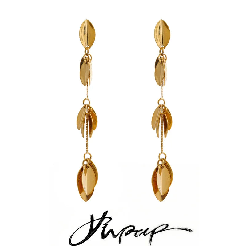 Long Leaf Drop Dangle Earrings - Stylish Handmade Metal Jewelry