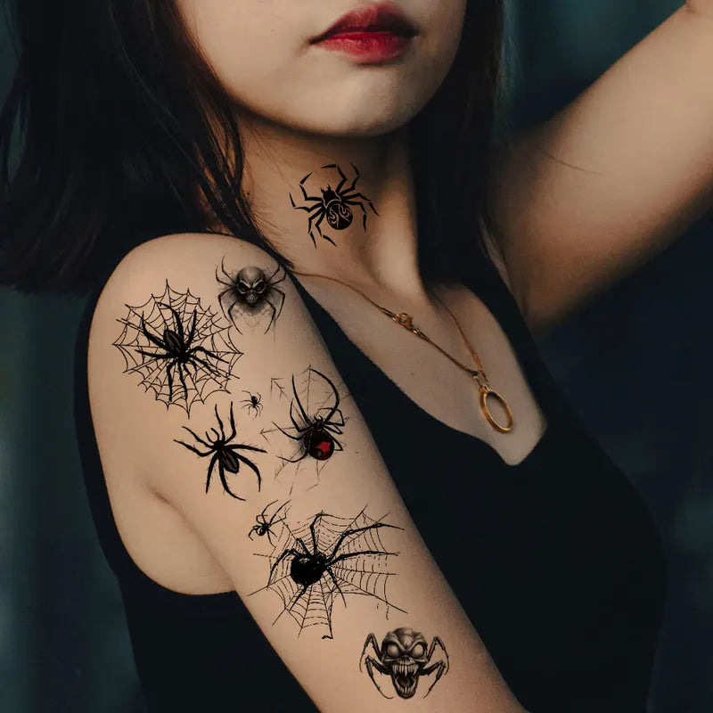 10pcs Spider Web Temporary Tattoos for Halloween Face & Body Decoration