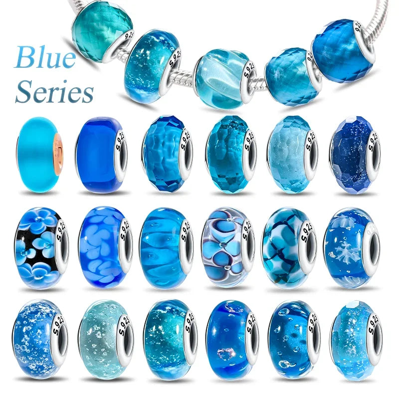 925 Silver Crystal Enamel Murano Bead Charm Fit Original Bracelet for Women Jewelry Making