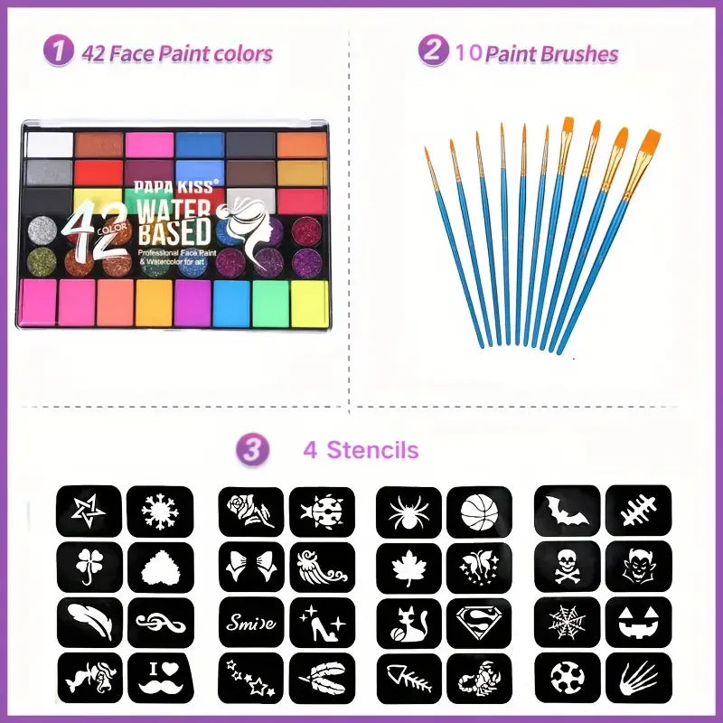 42 Colors UV Neon Water Soluble Face & Body Paint Set Halloween & Party Makeup