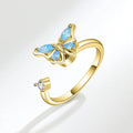 Adjustable Fidget Spinner Ring for Anxiety Relief Women Jewelry Crystal Flower Butterfly Animal Design