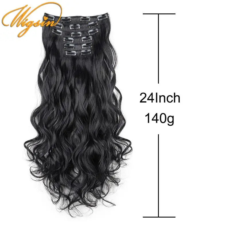 Long Curly Synthetic Hair Extensions 24 Inch Clip-In Hairpiece for Women