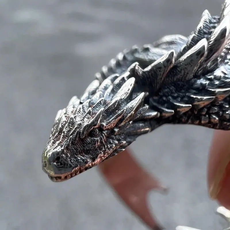 Gothic Dragon Ring with Pterosaur Wings - Adjustable Vintage Jewelry for Men Women
