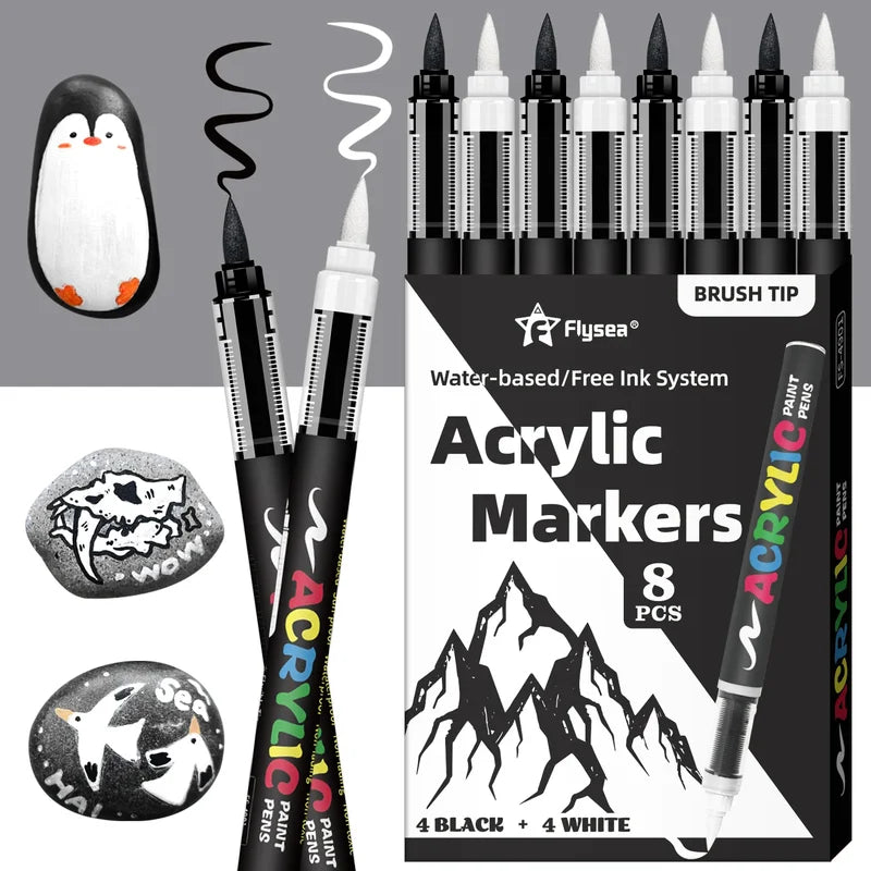 8pcs Acrylic Paint Markers Set with Large Ink Capacity for Illustration and Crafting