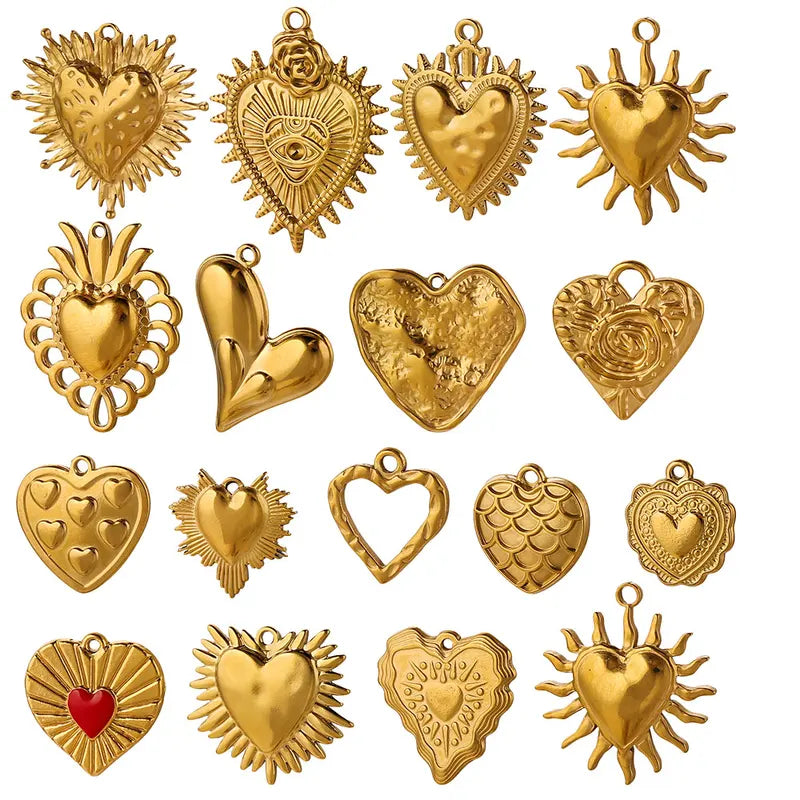 5pcs Stainless Steel Bohemian Heart Embossing Charm Jewelry Connectors for DIY Accessories