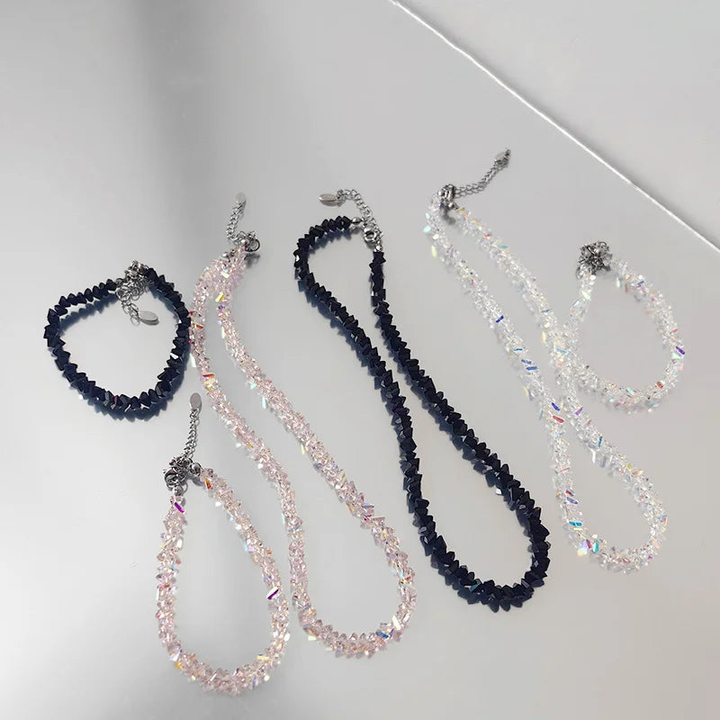 Multi-Cut Glass Crystal Beaded Jewelry Set for Women Irregular Necklace & Bracelet