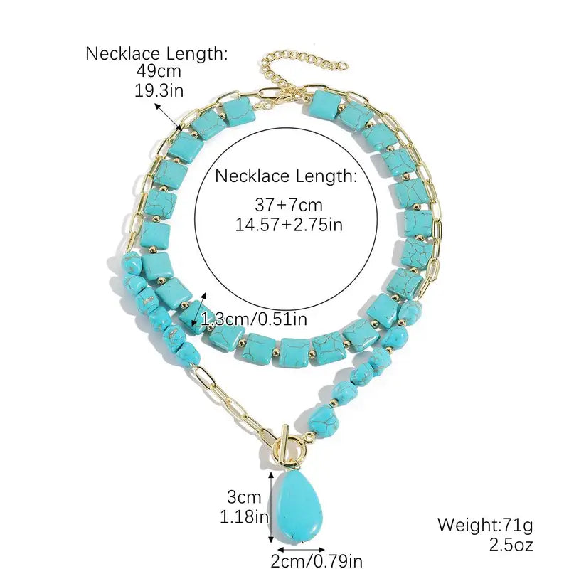 Elegant Turquoise Beaded Necklace for Women with Teardrop Pendant