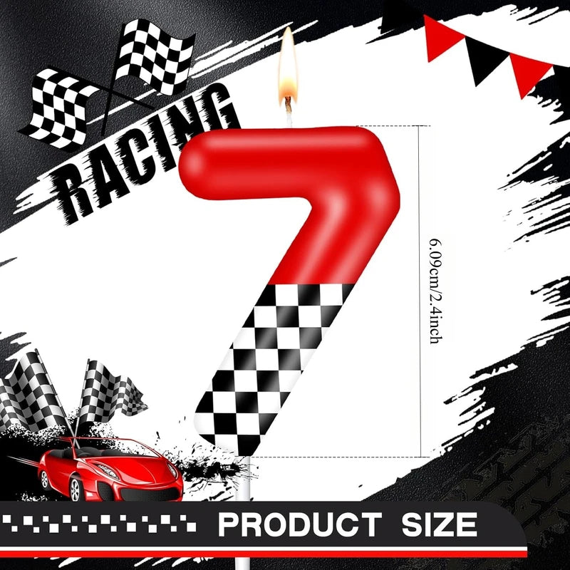 Race Car Number Candle Set - Checkered Flag Design for Birthday & Racing Events