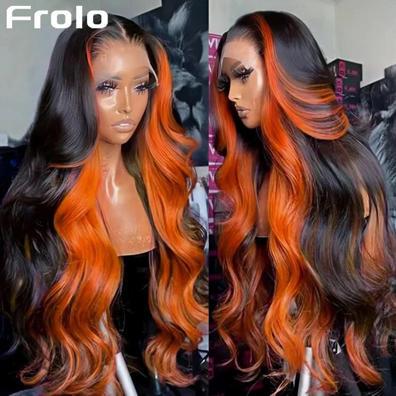 Highlight Ginger 13x6 HD Lace Human Hair Wig Body Wave Ombre Lace Front Wig