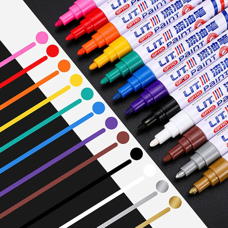 Waterproof Oil-Based Paint Pen for Car Tire Touch Up - White, Black, and More