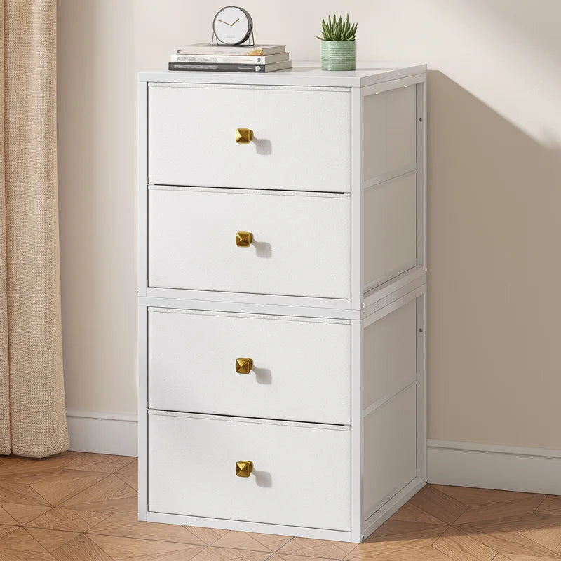 Stackable Fabric Drawer Storage Cabinets with Wood Top and Metal Frame - Versatile Bedroom, Closet, Dorm Organizer