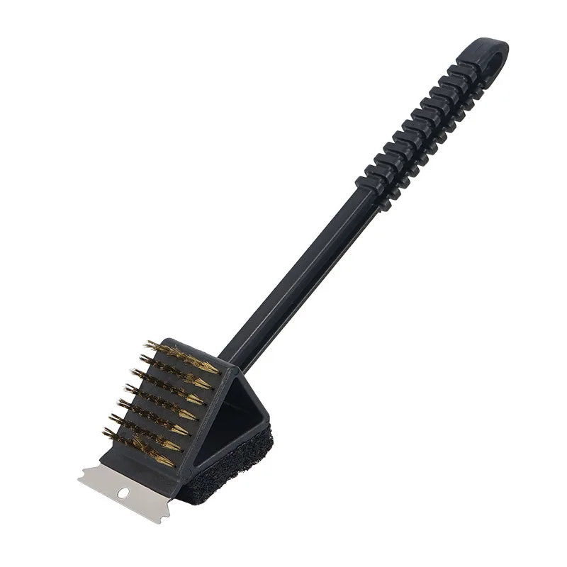 3-in-1 Copper Wire Grill Brush with Sponge and Shovel Long Handle