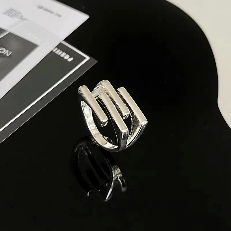 Sterling Silver Geometric Ring for Women Handmade Irregular Retro Gold Zircon