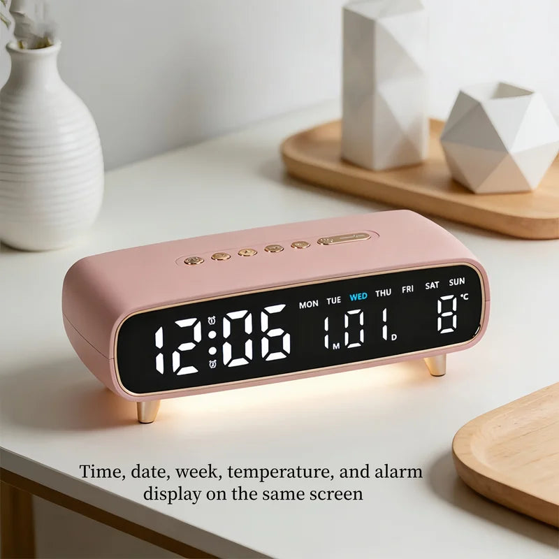 Digital Alarm Clock with Voice Control Temperature & Date Display, Brightness Adjustment
