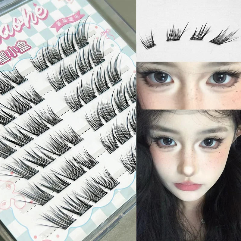 False Eyelash Clusters Natural Wispy Fluffy Lash Extensions with Reusable Spiky Spiky Effect