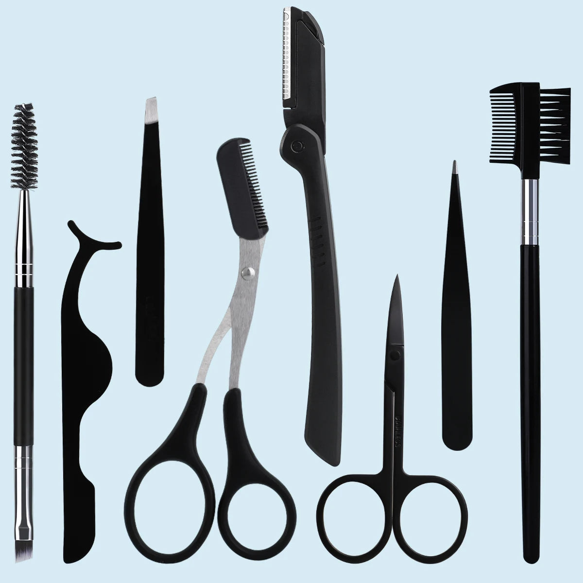 8-Pack Stainless Steel Eyebrow Trimming Tool Set for Men