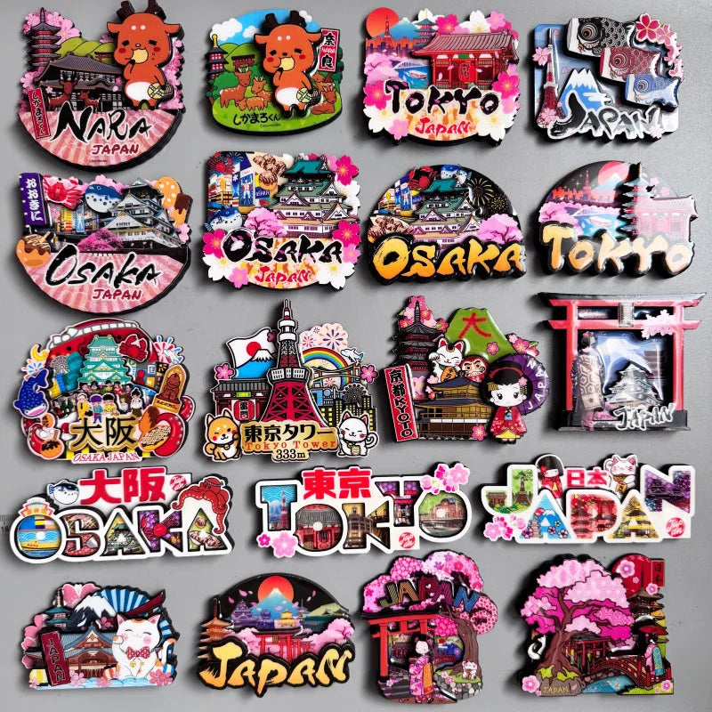 Japanese Tourism Wooden Fridge Magnet Souvenir with Nara Tokyo Osaka Kyoto Mount Fuji Cherry Blossoms