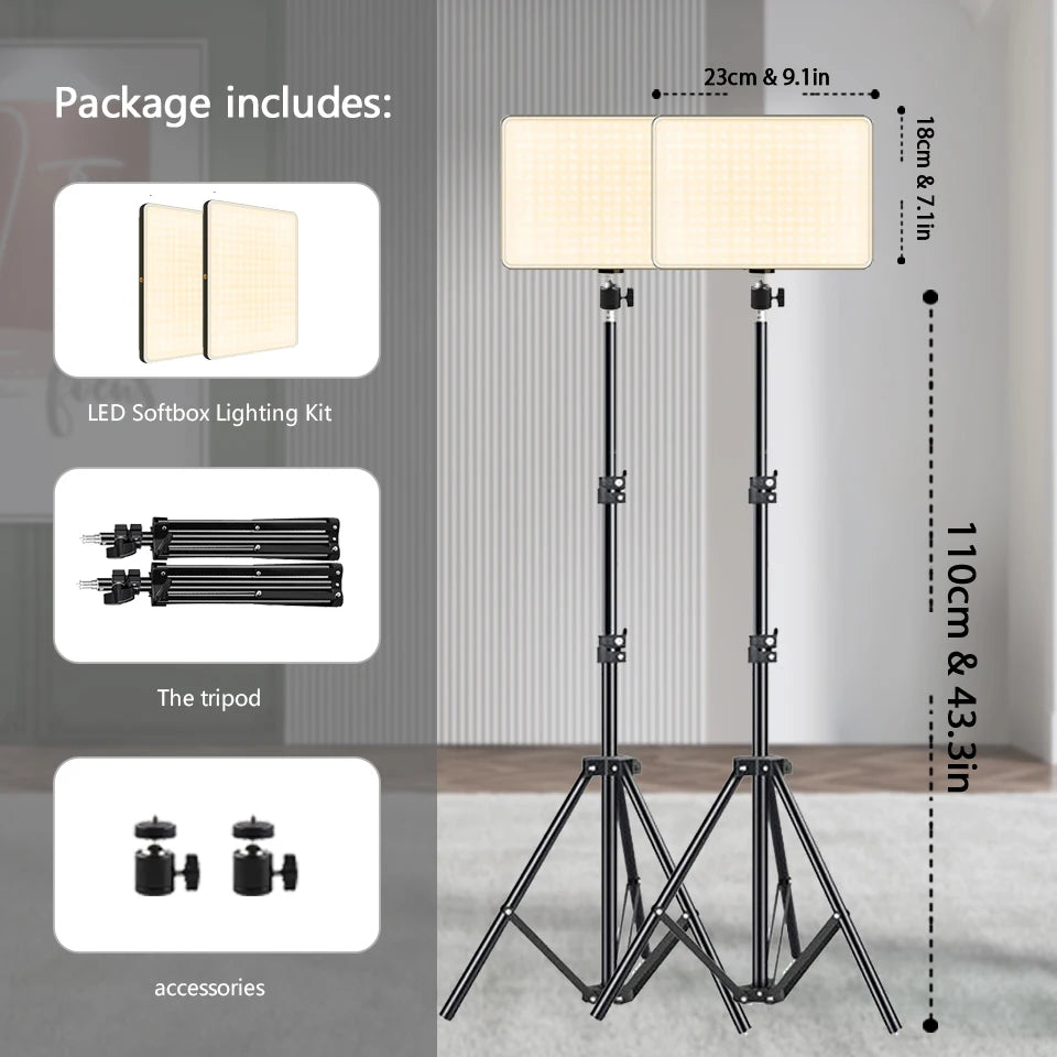 LED Video Lights for Photography and Streaming with Tripod - Selfie & Studio Lamp