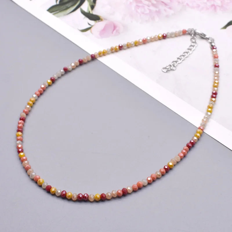 Crystal Glass Necklace for Women Short Chain Beaded Jewelry Statement Accessory