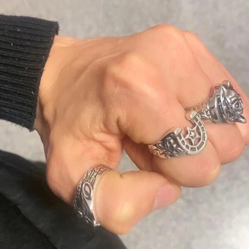 Anime Bizarre Adventure Metal Ring Set Adjustable Cosplay Jewelry for Adults