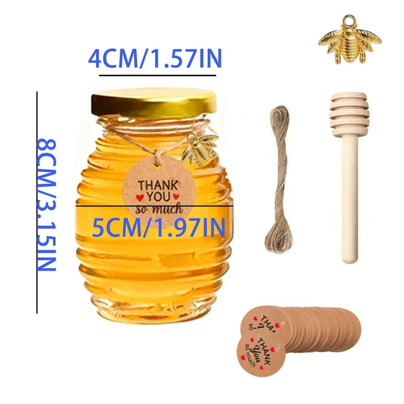 Mini Glass Honey Jar Set with Gold Lids and Accessories - 70ml, Multiple Colors