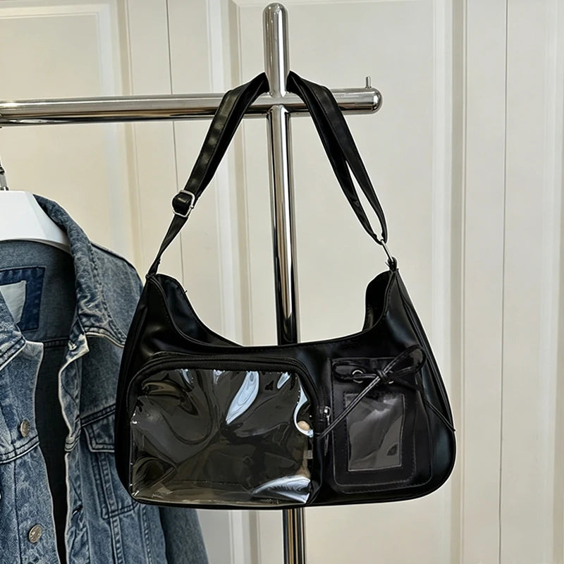 Y2K Harajuku Shoulder Bag for Women Transparent Crossbody Bag Korean Preppy Purse