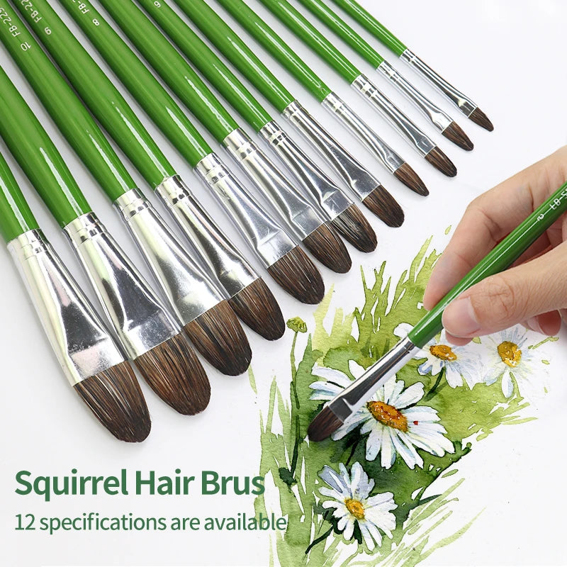 1/6Pcs Artist Watercolor Paint Brushes Set - Squirrel Hair Wooden Handle for Oil, Acrylic, Gouache