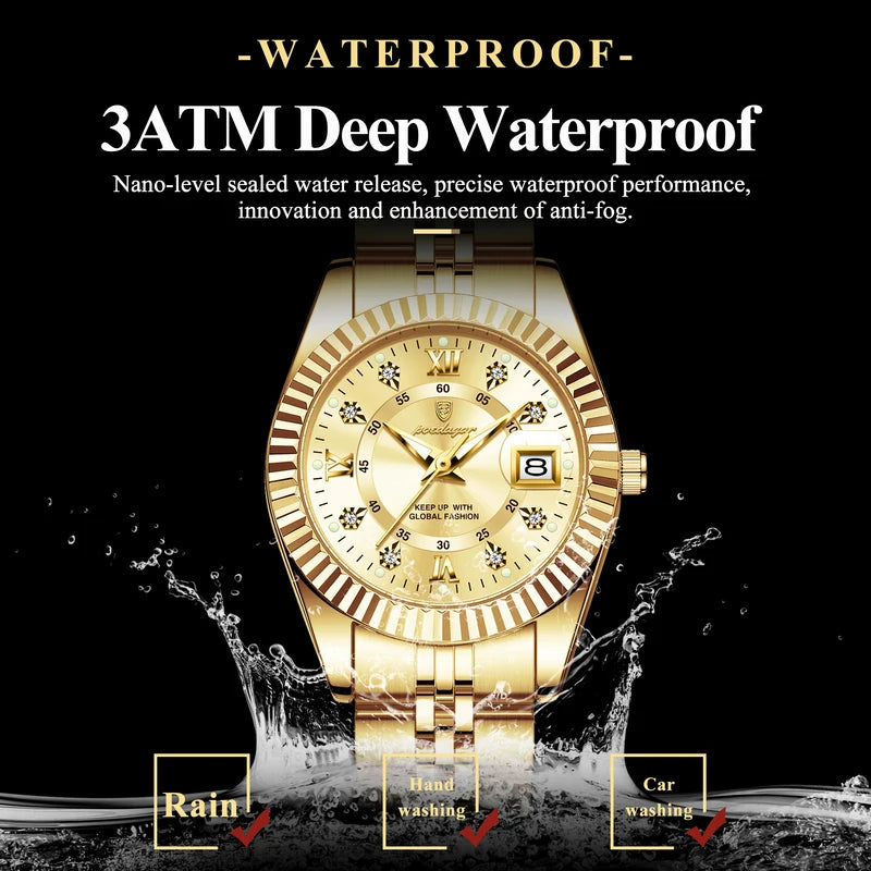 Women's Waterproof Luminous Date Stainless Steel Quartz Wristwatch - Elegant Ladies Watch