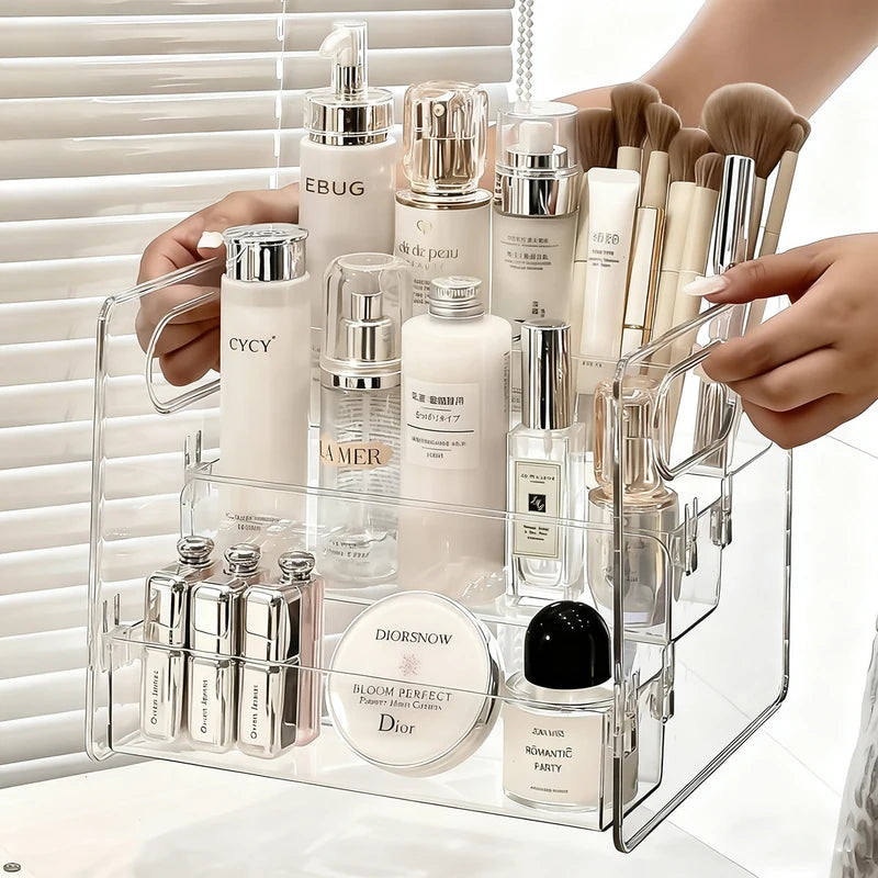 Portable Cosmetic Storage Box with Compartments - Large Capacity Skin Care & Perfume Organizer