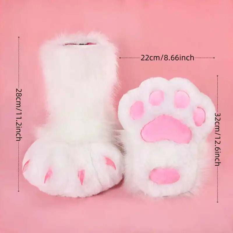 Furry Animal Claw Boots for Cosplay Faux Fur Costume Shoes Halloween