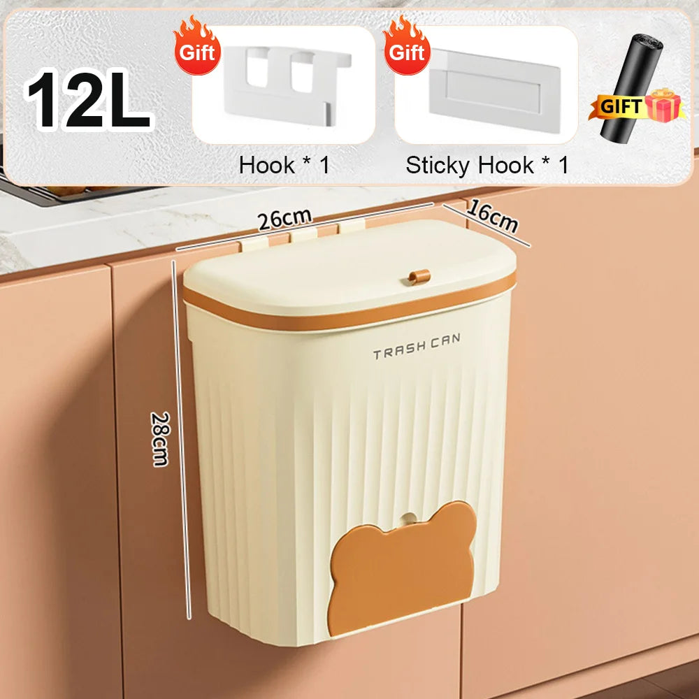 Wall-Mounted Kitchen Trash Can with Lid 8.5/12L for Under Sink & Cabinet