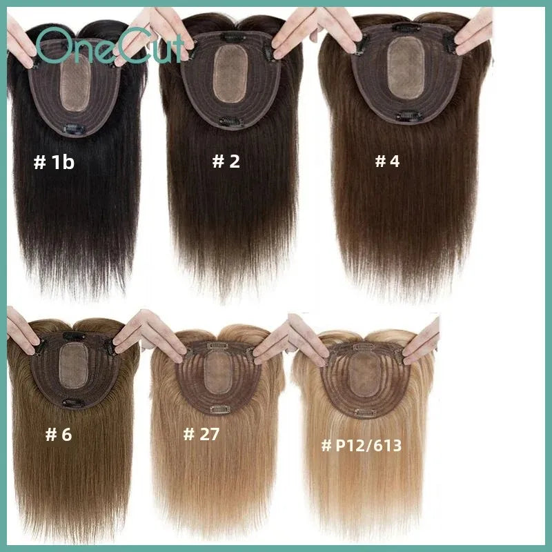 Clip-In Straight Silk Top Wig with Bangs for Women - Real Human Hair, Blonde