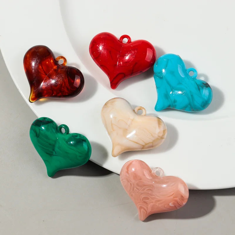Colorful Resin Love Heart Charms Pendant 35x44mm for DIY Jewelry Craft Accessories