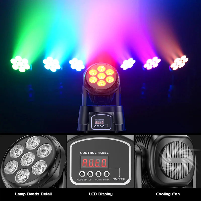 2PCS Moving Head Beam Spot Stage Lights - LED DJ Party Disco Lighting