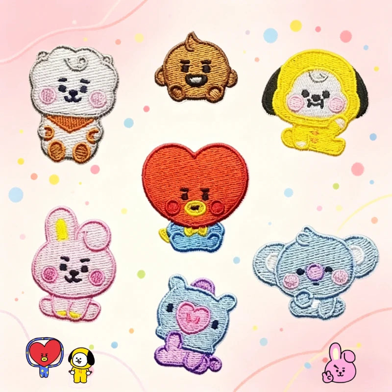 BT21 Cartoon Cute Embroidered Patch Sticker for Clothing Backpack Repair Self-Adhesive Fan Support