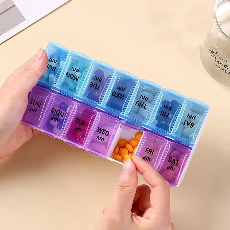 Double Row Portable Medicine Organizer Box 14-Day Large Capacity Storage