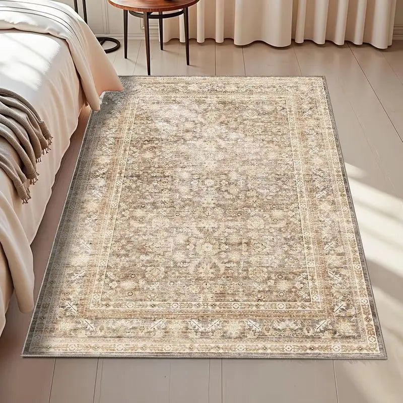Persian Floral Rug Non-Slip Machine Washable Living Room & Bedroom Rug