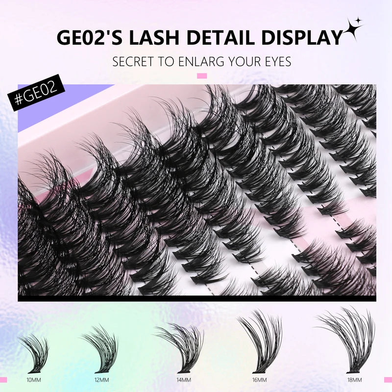 DIY Cat Eye Lash Clusters Kit with Adhesive & Sealant for Natural & Voluminous Look