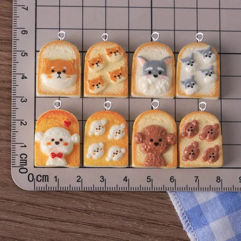 10Pcs Kawaii Puppy Dog Teddy Bread Pendant Jewelry Charms Resin Animal Accessories
