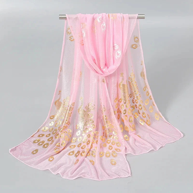 Peacock Bronzing Scarf Women’s Lightweight Breathable Shawl Travel Beach Wrap