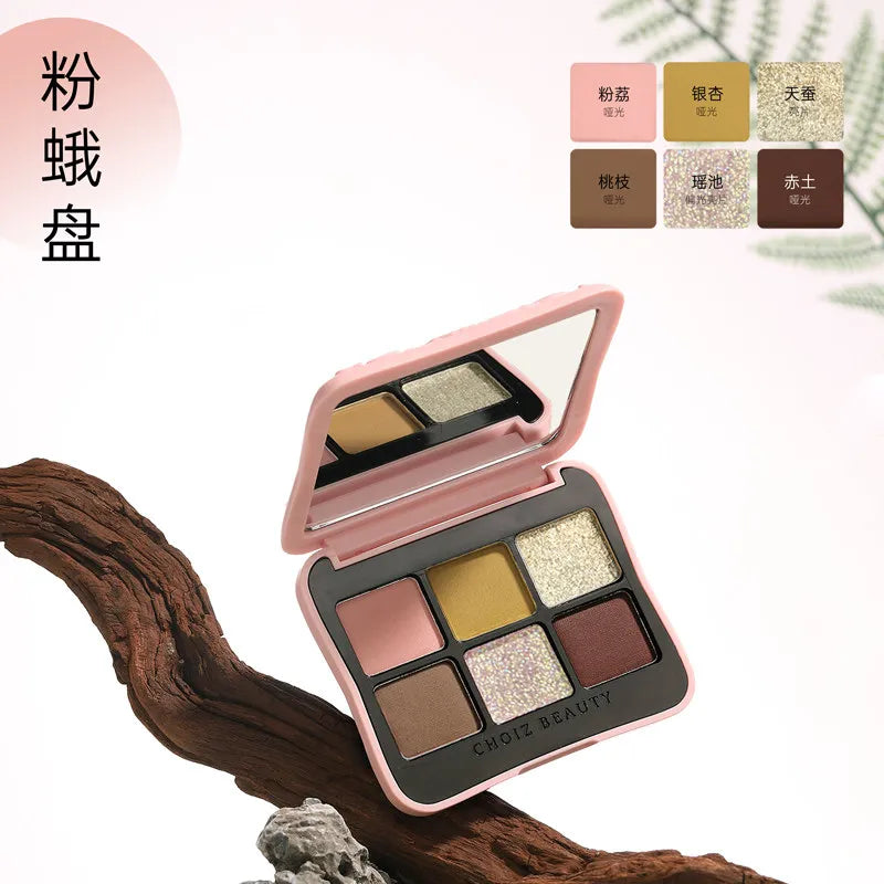 Vegan Eyeshadow Palette with 6 Color Variants - Matte, Duochrome, Glitter Finishes