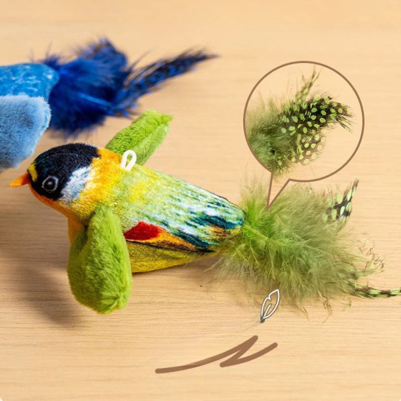 Indoor Interactive Cat Bird Toy with Sound Teaser Wall Hanging Plush Plaything