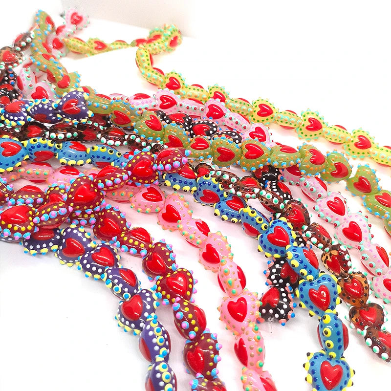 Heart-Shaped Lampwork Glass Beads for Jewelry Making - 4 or 8 Pieces