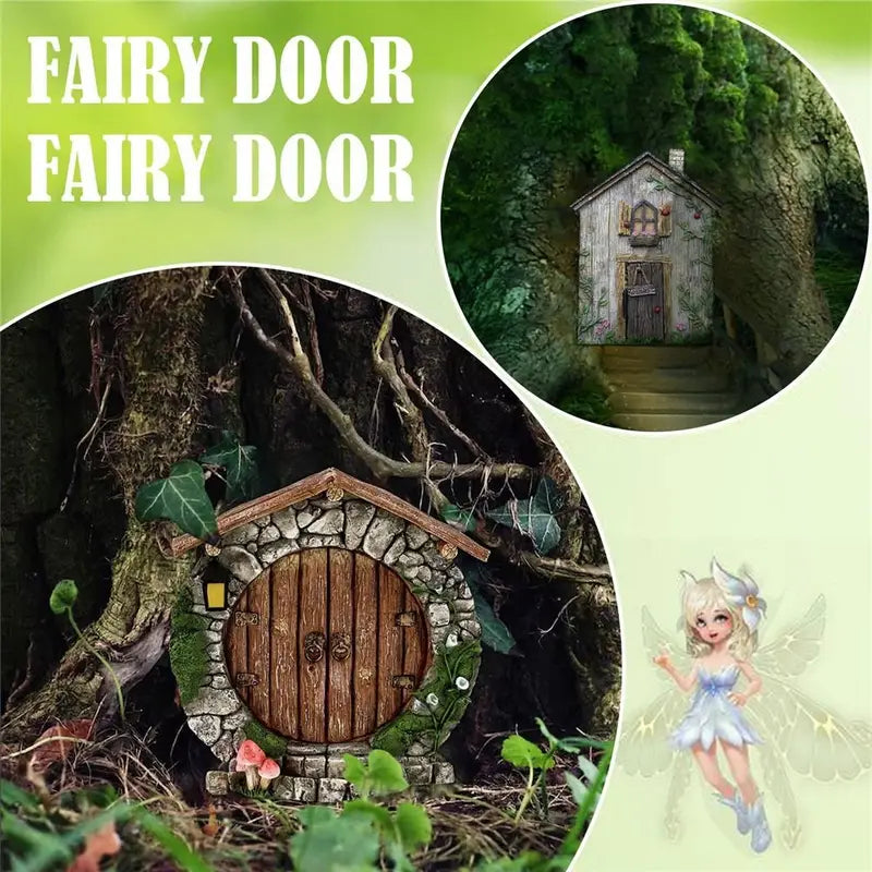 Miniature Fairy Garden Door Figurine for Outdoor Yard & Tree Decor - Weatherproof Wood